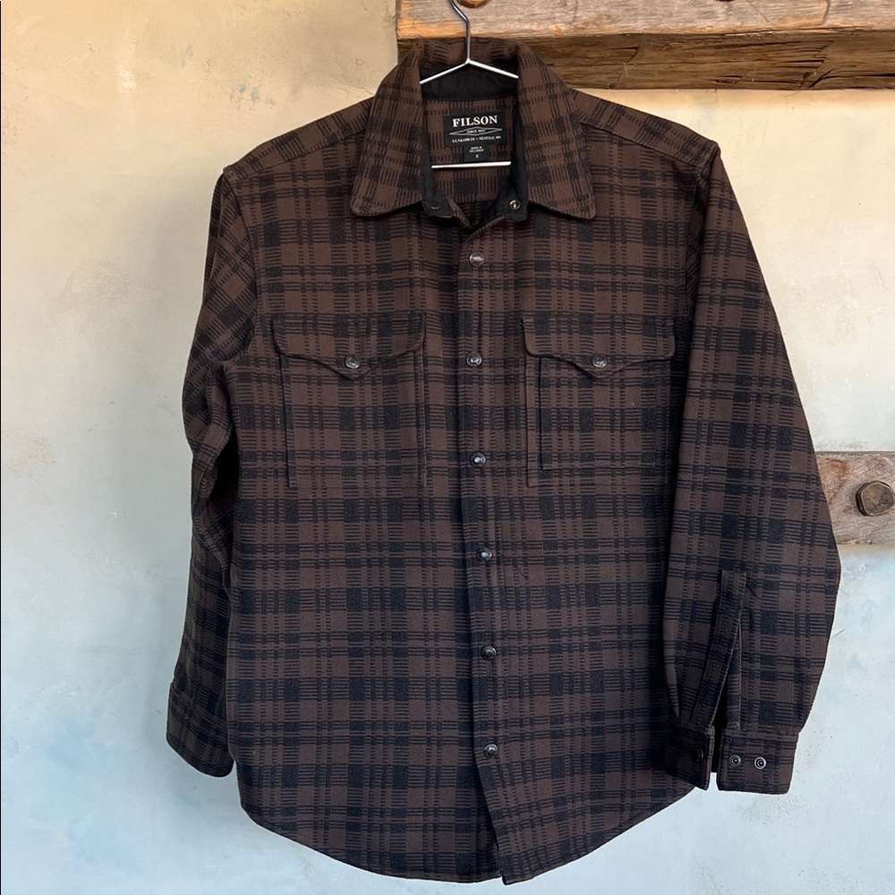 Filson Brown and Black Plaid Button-Up Jacket